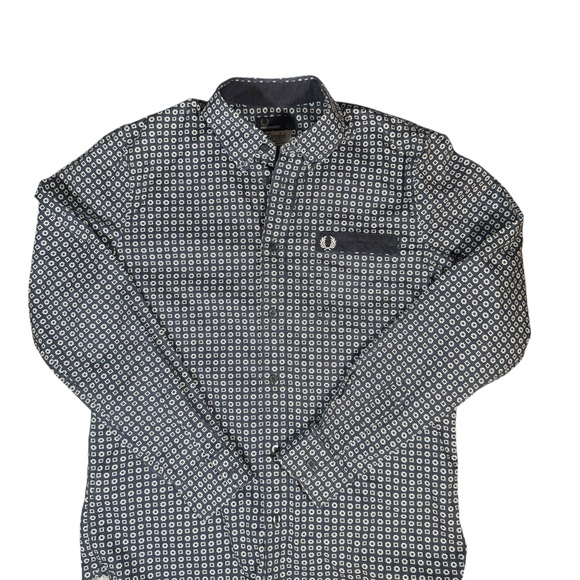 Fred Perry x Drake's Geometric Navy Shirt - Picture 1 of 12